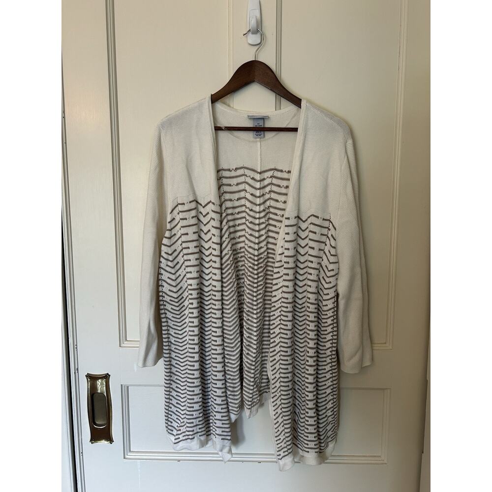 Catherines Striped Open Cardigan Womens Size 3X Ivory Tan Classic Career
